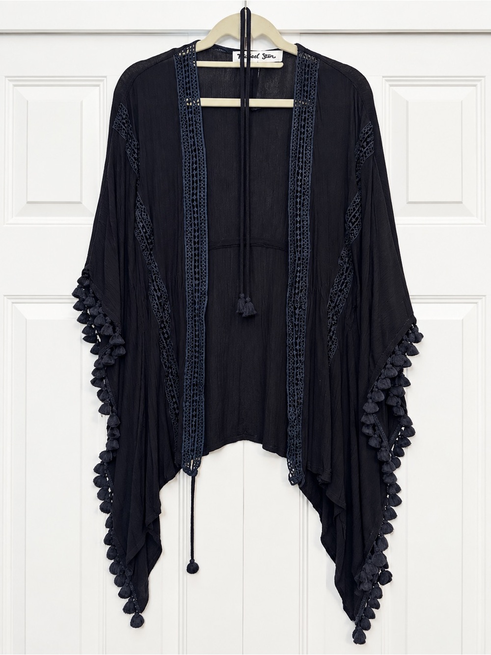 Women’s Navy Tassel-Trim Open Kimono Cape
